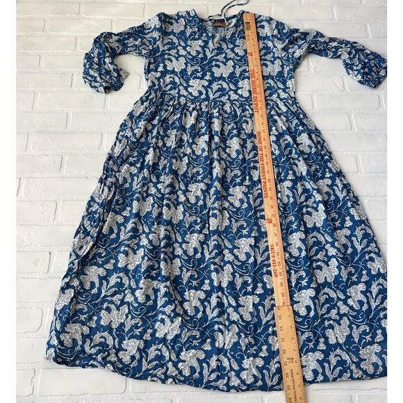 Shae by Sassafras Floral Blue White Flowy 3/4 Sleeves Soft Midi Dress -sz L - Picture 4 of 5